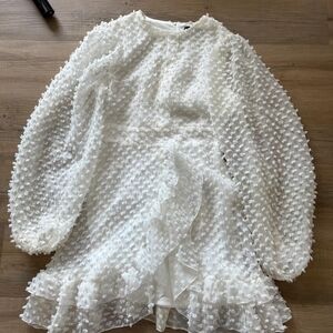 White Textured Ruffle Mini Dress